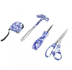 4pcs floral printed hand tool sets with carrying case including 6 in 1 hammer, tape measures, scissors and 4 in 1 screwdrivers