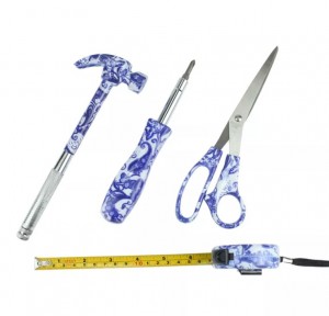 4pcs floral printed hand tool sets with carrying case including 6 in 1 hammer, tape measures, scissors and 4 in 1 screwdrivers