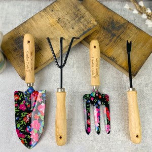 4pcs Floral Printed Garden Tool Kits with wood handles