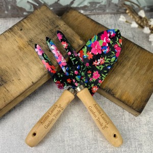 4pcs Floral Printed Garden Tool Kits with wood handles