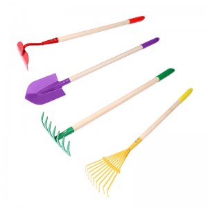 4pcs Kids Garden Tool Kits with long wood handles