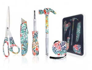 4pcs floral printed hand tool sets with carrying case including 6 in 1 hammer, tape measures, scissors and 4 in 1 screwdrivers