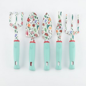 5pcs Floral Printed Aluminum Garden Tool Kits with rubber handles