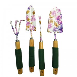 4pcs Garden trowel, cultivator, rake and weeder with wood handles