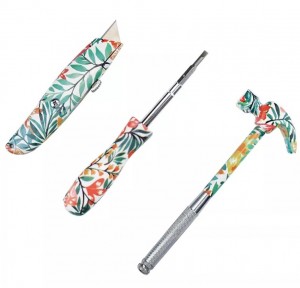 4pcs floral printed hand tool sets with carrying case including 6 in 1 hammer, tape measures, scissors and 4 in 1 screwdrivers