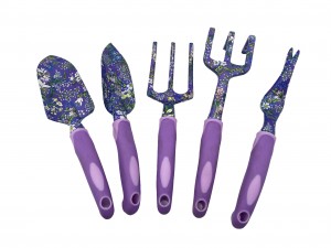 5pcs Flower Patterned Aluminum Garden Tool Sets with rubber handles