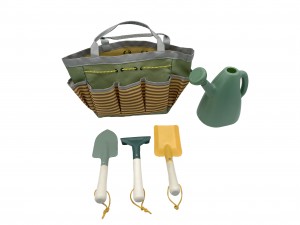 5pcs Kids Garden Tool Kits including garden trowel, shovel, rake and watering can with carrying bag