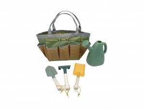 5pcs Kids Garden Tool Kits including garden trowel, shovel, rake and watering can with carrying bag