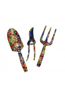 3pcs Floral Printed Green Flower Patterned Garden Tool Kits including garden trowel, rake, pruning shears