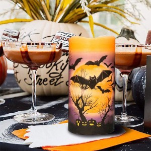 Halloween Candles Battery Operated Halloween Flameless Candles, Halloween Decorations Real Wax LED Pillar Candles with 6 Hour Timer, Castle, Witch, Bats Decal Halloween Decor Indoor