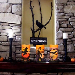 Halloween Candles Battery Operated Halloween Flameless Candles, Halloween Decorations Real Wax LED Pillar Candles with 6 Hour Timer, Castle, Witch, Bats Decal Halloween Decor Indoor