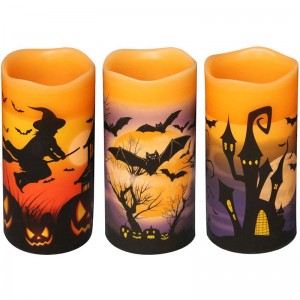 Halloween Candles Battery Operated Halloween Flameless Candles, Halloween Decorations Real Wax LED Pillar Candles with 6 Hour Timer, Castle, Witch, Bats Decal Halloween Decor Indoor