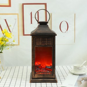 Led Fireplace Lanterns Decorative Flameless Portable Led Lantern with Clock Battery Operated and USB Operated 6 Hours Timer Like Real Flame Shape Fireplace Lanterns for Home Desk Decoration