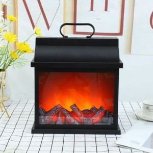 Led Fireplace Lanterns Decorative Flameless Portable Led Lantern with Clock Battery Operated and USB Operated 6 Hours Timer Like Real Flame Shape Fireplace Lanterns for Home Desk Decoration