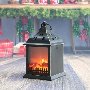 Fireplace Lanterns Decorative Flameless Portable Led Lantern Battery Operated and USB Operated 6 Hours Timer Like Real Flame Shape Fireplace Lanterns for Home Desk Decoration