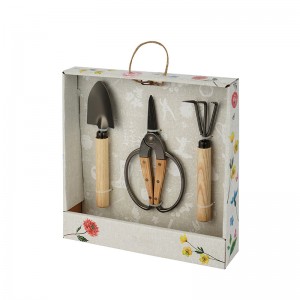 3pcs Floral Printed Garden Tool Sets including mini garden trowel, rake and tree trimming scissors in gift box