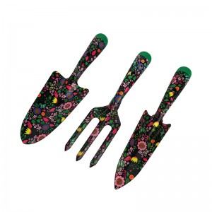 3pcs Floral Printed Garden Tool Kits including garden trowel, fork and pointed shovel