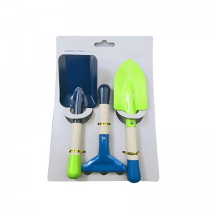 3pcs Colorful Kids Garden Tool Kits including garden trowel, shovel and rake with wood handles with back card