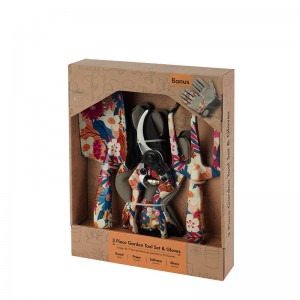 4pcs Floral Printed Garden Tool Kits including garden trowel, rake, pruning shears and gloves