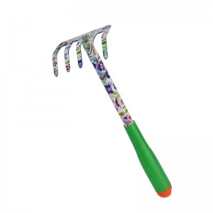 2pcs Floral Printed Garden Tool Kits including garden trowel and rake sets with plastic handles