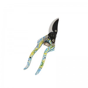 Floral Printed Aluminum bypass garden pruning shears, flower patterned garden scissors, tree trimming scissors