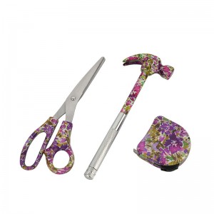 3pcs Floral Printed Hand Tool Kits including scissors, tape measures and 6 in 1 hammer