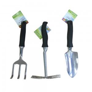 3pcs Garden Tool Kits including garden trowel, shovel and rake with rubber handles