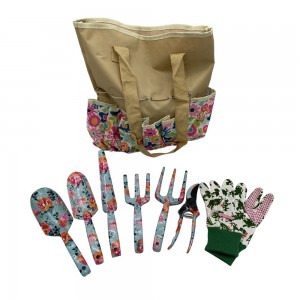 8pcs Floral Printed Garden Tool Kits with tote bag