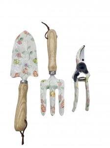 3pcs Floral Printed Garden Tool Kits with wood handles