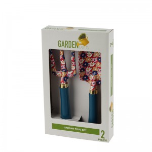 2pcs Floral Printed Aluminum Garden Tool Kits including garden trowel and fork with wood handles