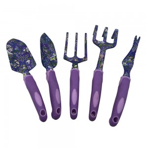 5pcs Floral Printed Aluminum Garden Tool Kits with rubber handles