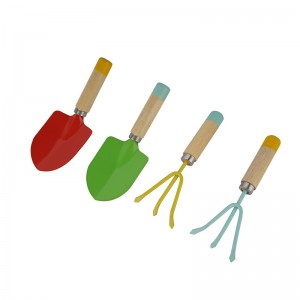 4pcs Iron Kids Garden Tool Kits including garden trowel and fork with wood handles