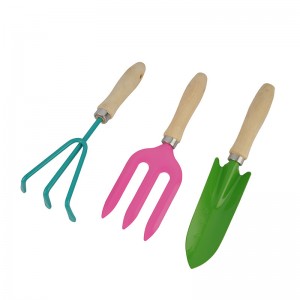 blue 3pcs Floral Printed Green Flower Patterned Garden Tool Kits including garden trowel, rake, pruning shears