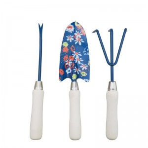 3pcs Floral Printed Green Flower Patterned Garden Tool Kits including garden trowel, rake and weeder