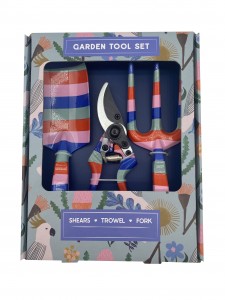 3pcs Floral Printed Green Flower Patterned Garden Tool Kits including garden trowel, rake, pruning shears