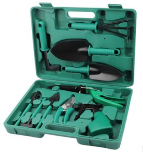 green 2pcs Floral Printed Aluminum Garden Tool Kits including garden trowel and fork with wood handles