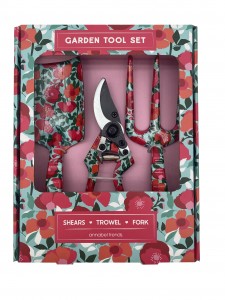 3pcs Floral Printed Green Flower Patterned Garden Tool Kits including garden trowel, rake, pruning shears