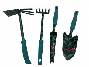 4pcs Floral Printed Garden Tool Sets with rubber handles