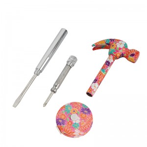 4pcs floral printed hand tool sets with carrying case including 6 in 1 hammer, tape measures, scissors and 4 in 1 screwdrivers