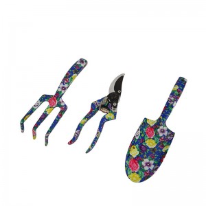 3pcs Floral Printed Green Flower Patterned Garden Tool Kits including garden trowel, rake, pruning shears