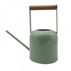 Colorful galvanized metal watering can with wood handle