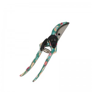 Floral Printed Aluminum bypass garden pruning shears, flower patterned garden scissors, tree trimming scissors, garden snippers