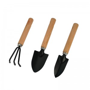 3pcs Garden Tool Kits including garden trowel, shovel and rake with wood handles