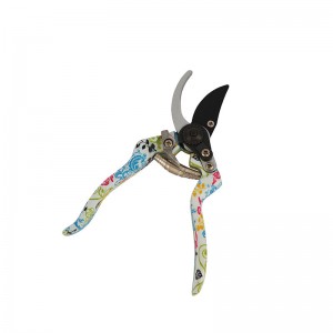 Floral Printed Aluminum bypass garden pruning shears, flower patterned garden scissors, tree trimming scissors