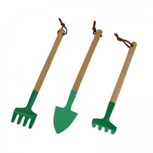 3pcs Garden Tool Kits including garden trowel, shovel and rake with wood handles