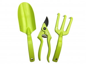 3pcs Solid color Garden Tool Kits including garden trowel, rake, pruning shears