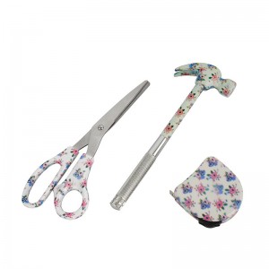 3pcs Floral Printed Hand Tool Kits including scissors, tape measures and 6 in 1 hammer