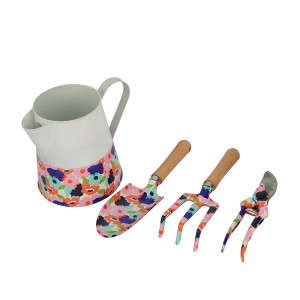 3pcs Floral Printed Garden Tool Kits garden trowel, rake, pruning shears with bucket