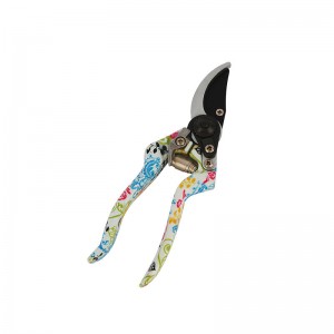 Floral Printed Aluminum bypass garden pruning shears, flower patterned garden scissors, tree trimming scissors