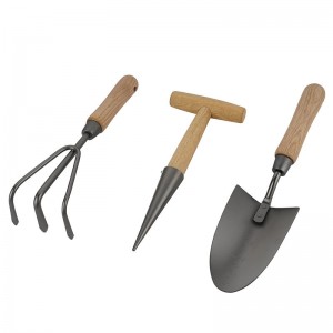 3pcs Garden Tool Kits including garden trowel, shovel and rake with rubber handles